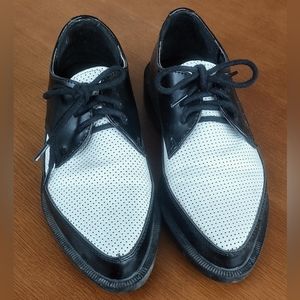 T.U.K. Black Leather Jam Shoes With Perforated Vamp